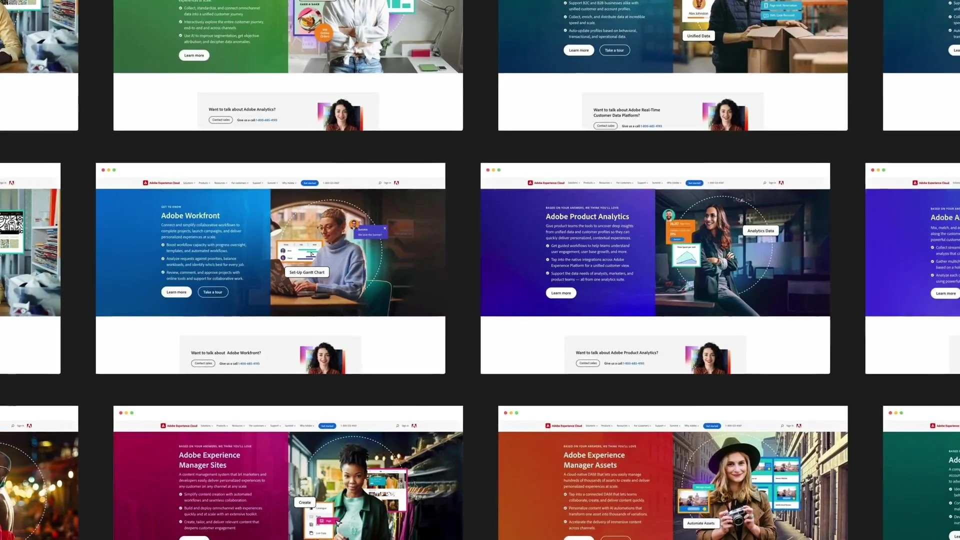 Solution finder landing pages tiled as one system